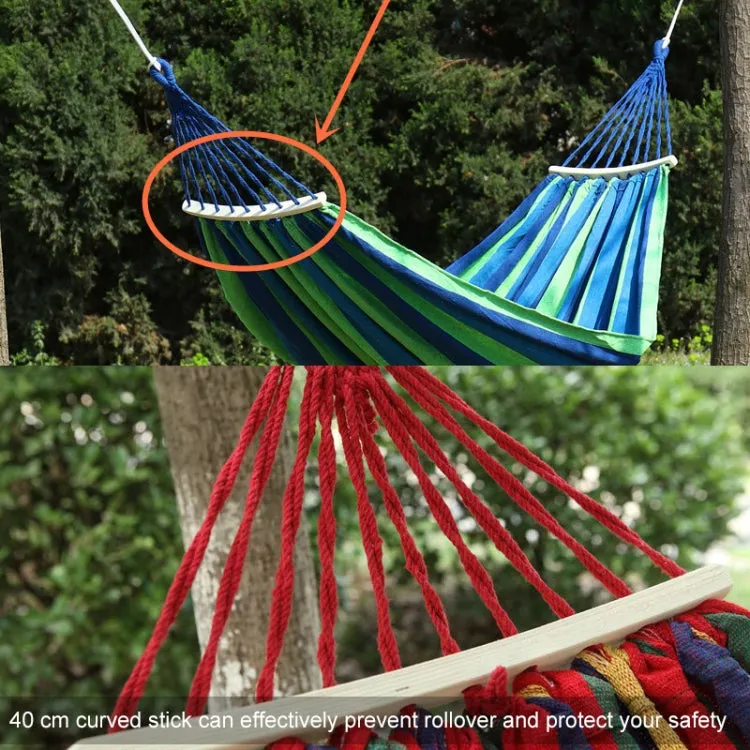 Outdoor Rollover-resistant Single Person Canvas Hammock Portable Beach Swing Bed with Wooden Sticks, Size: 185 x 80cm(Blue)