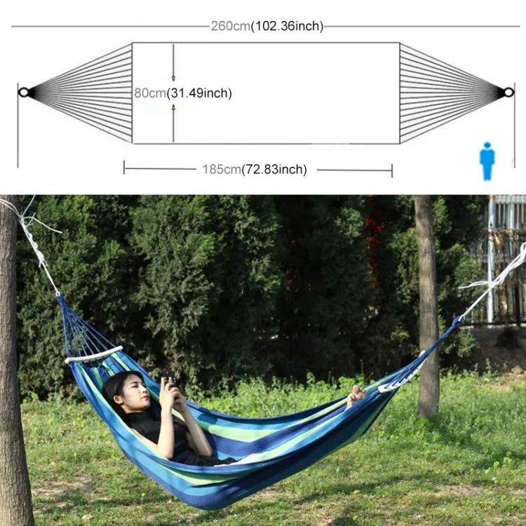 Outdoor Rollover-resistant Single Person Canvas Hammock Portable Beach Swing Bed with Wooden Sticks, Size: 185 x 80cm(Blue)