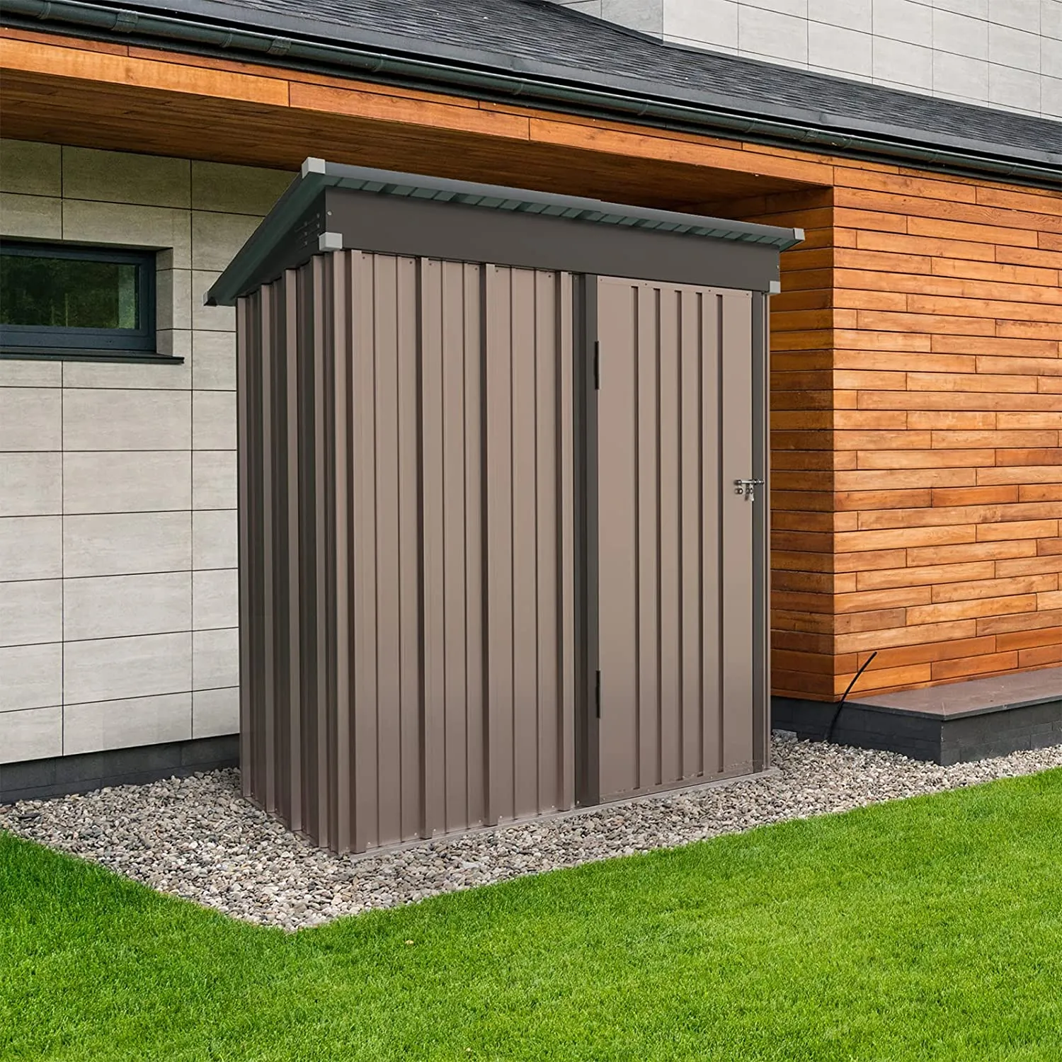 Outdoor Storage Shed, Galvanized Steel with Lockable Door