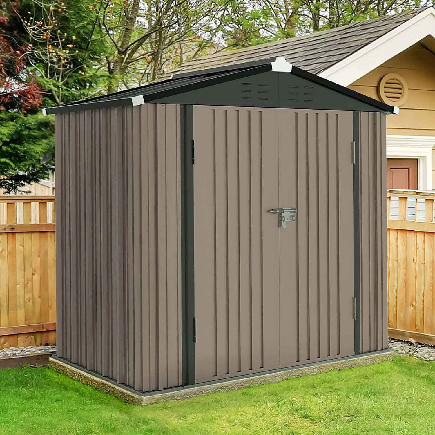 Outdoor Storage Shed, Galvanized Steel with Lockable Door