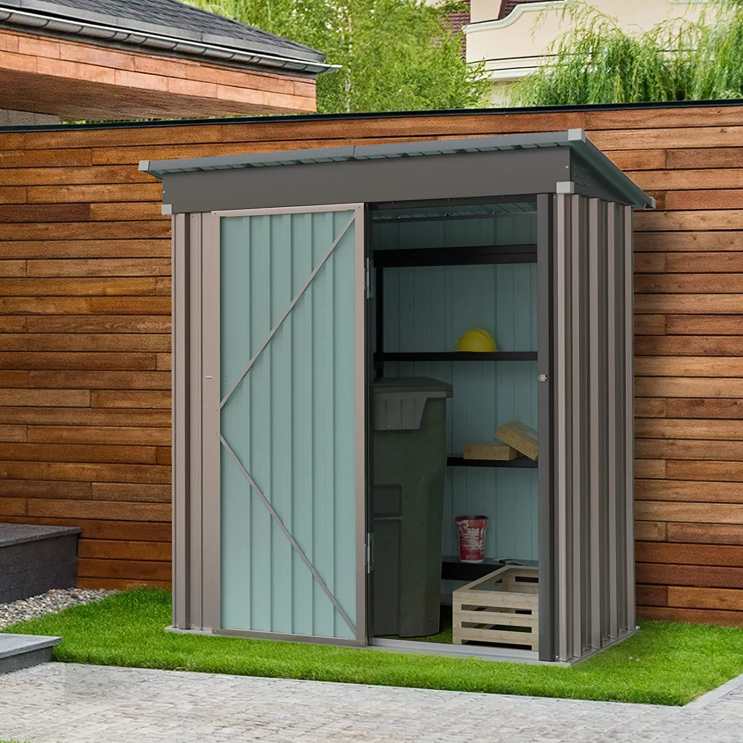 Outdoor Storage Shed, Galvanized Steel with Lockable Door