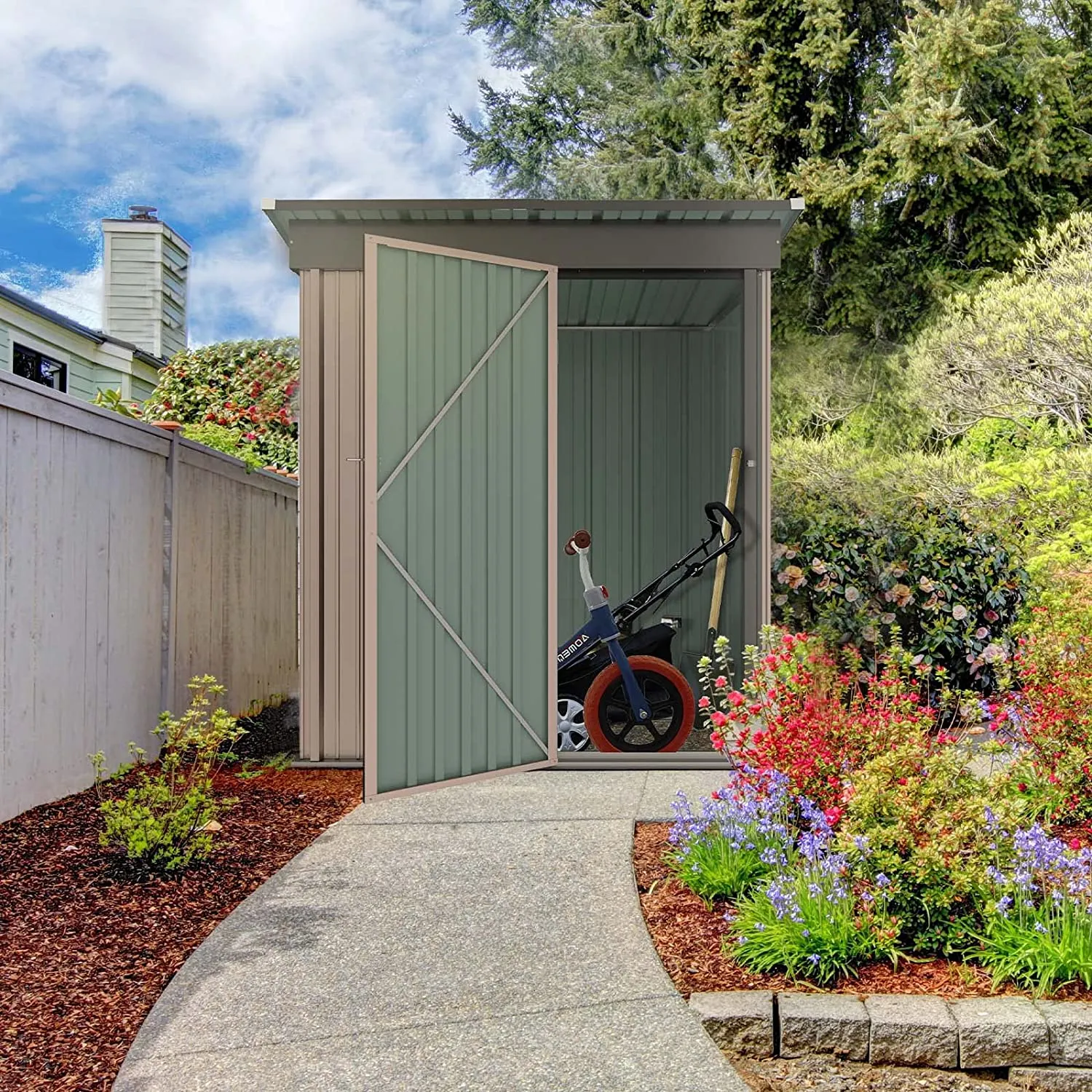 Outdoor Storage Shed, Galvanized Steel with Lockable Door