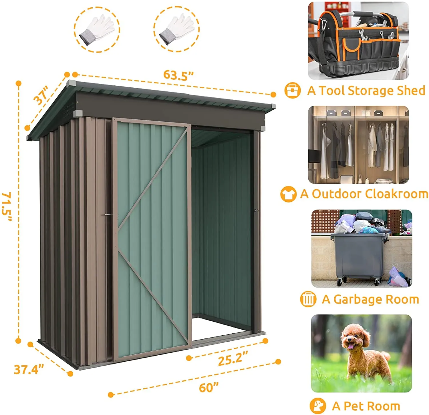 Outdoor Storage Shed, Galvanized Steel with Lockable Door