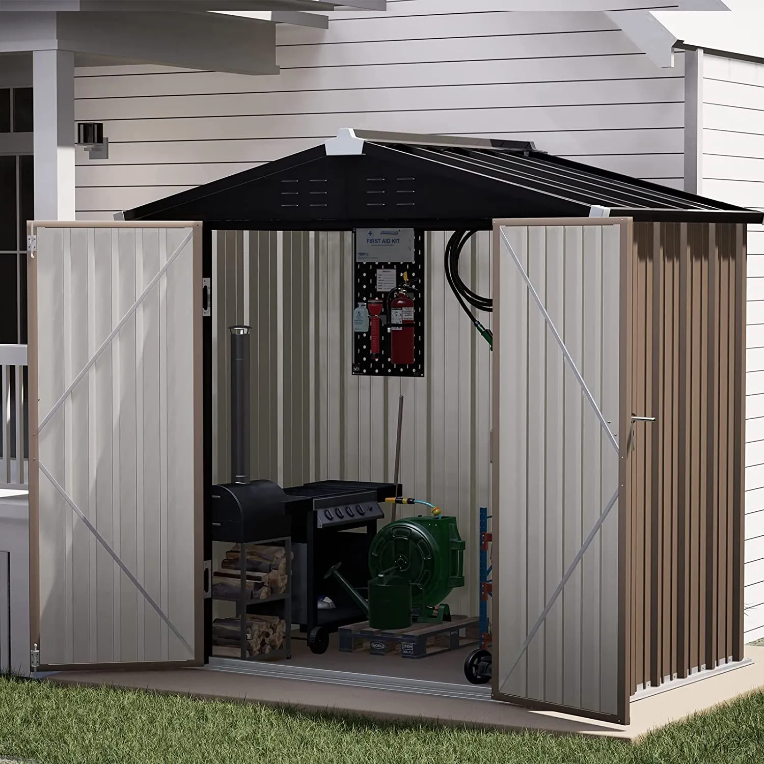 Outdoor Storage Shed, Galvanized Steel with Lockable Door