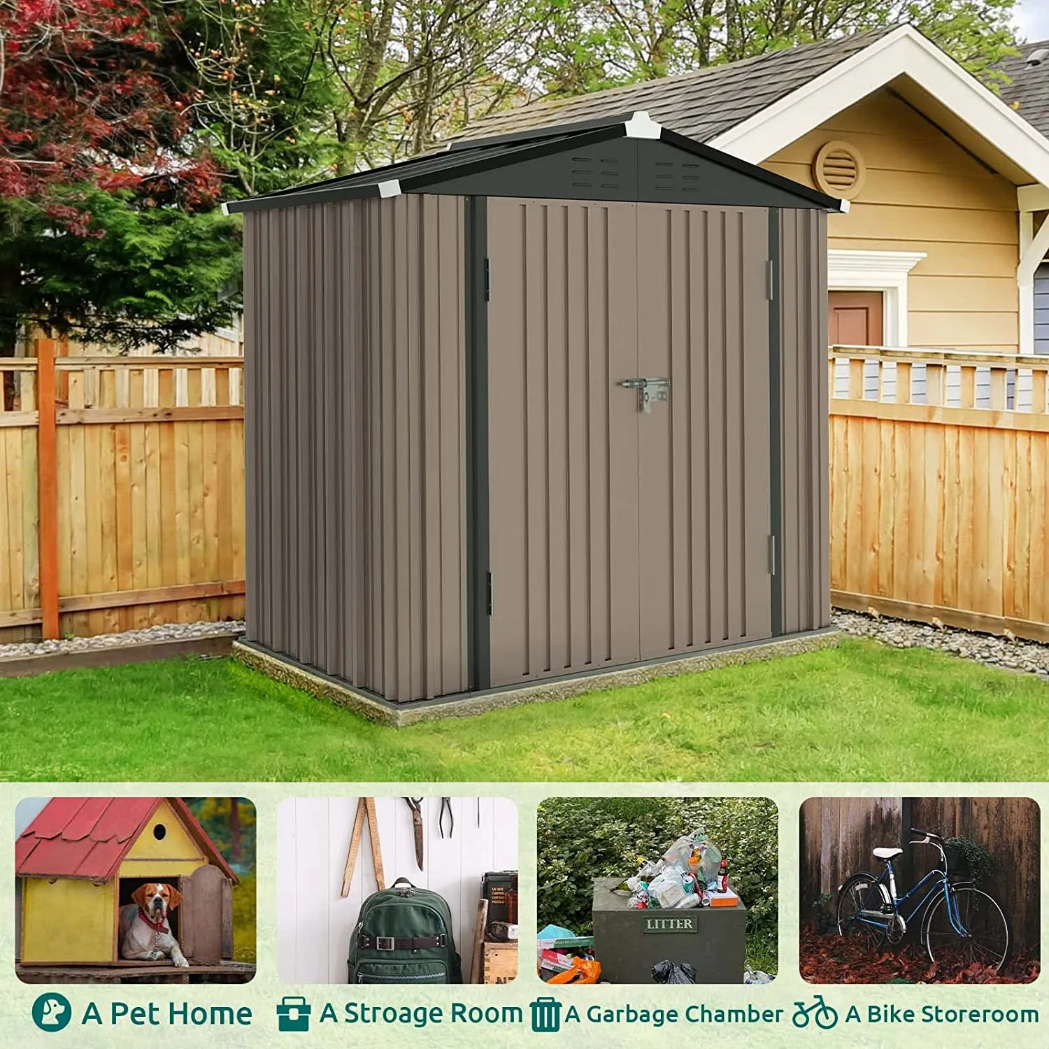 Outdoor Storage Shed, Galvanized Steel with Lockable Door