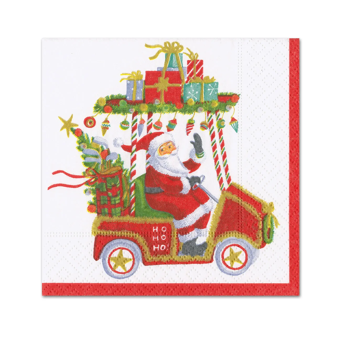 Santa's Golf Cart Paper Beverage Napkins