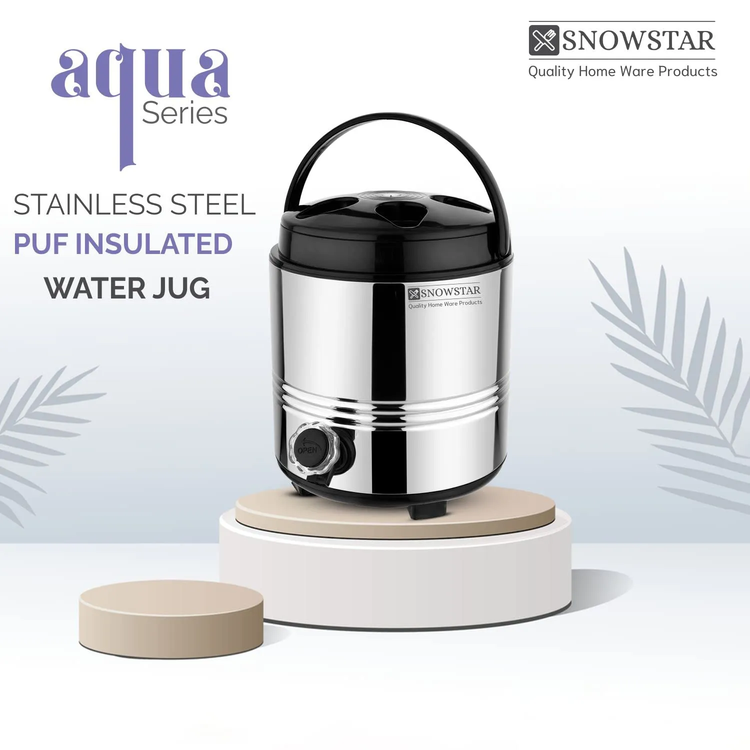 Snowstar Stainless Steel PUF Insulated Water Dispenser Hot and Cold - Steel Water Jug 5 Liter, Silver - Keeps Beverages Fresh - Easy to Carry Handle - Lightweight & Durable - BPA Free