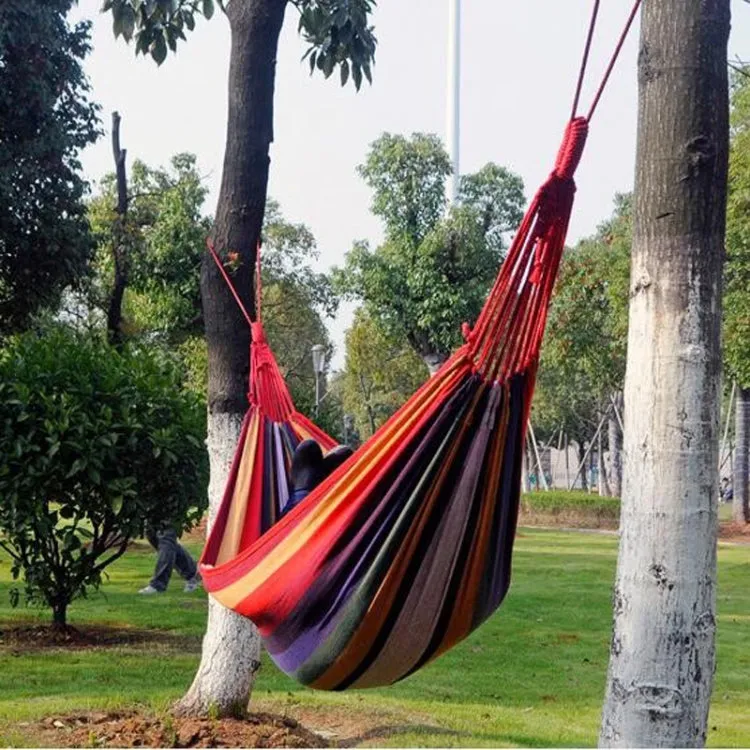 Stripe Outdoor Canvas Hammock Dual People Widening Swing Bed, Size: 190cm x 150cm(Red Stripe)