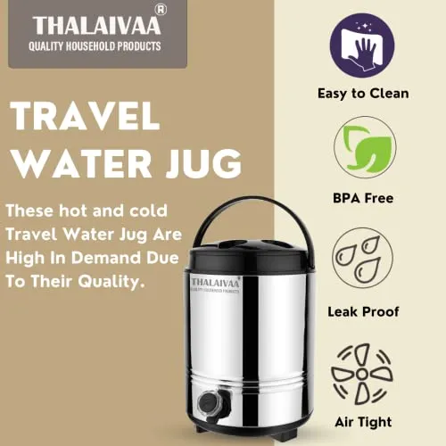 THALAIVAA Insulated Hot and Cold Water Containers with Tap (8 Liters, Silver) Highly Durable & Sturdy Base I Double Wall PUF Insulation Keeps Beverages HOT N Cold Upro 4 to 5 hrs I BPA Free