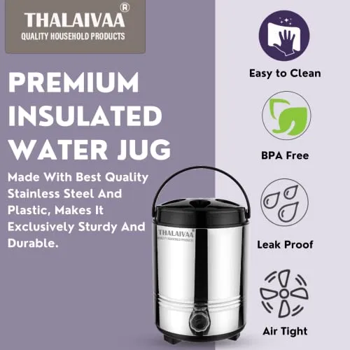 THALAIVAA Insulated Hot and Cold Water Containers with Tap (8 Liters, Silver) Highly Durable & Sturdy Base I Double Wall PUF Insulation Keeps Beverages HOT N Cold Upro 4 to 5 hrs I BPA Free