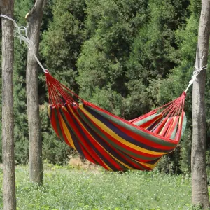 Thick Canvas Hammock Field Rollover Prevention Outdoor  Hammock Swing  260x80 No Stick Single (Red Stripe)