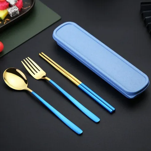 Travel Utensil Set, Portable Traveling, Fork, Spoon, Chopsticks, Cutlery Set, Reusable Utensils,  Plastic Free, Camping, Case, Eco Friendly