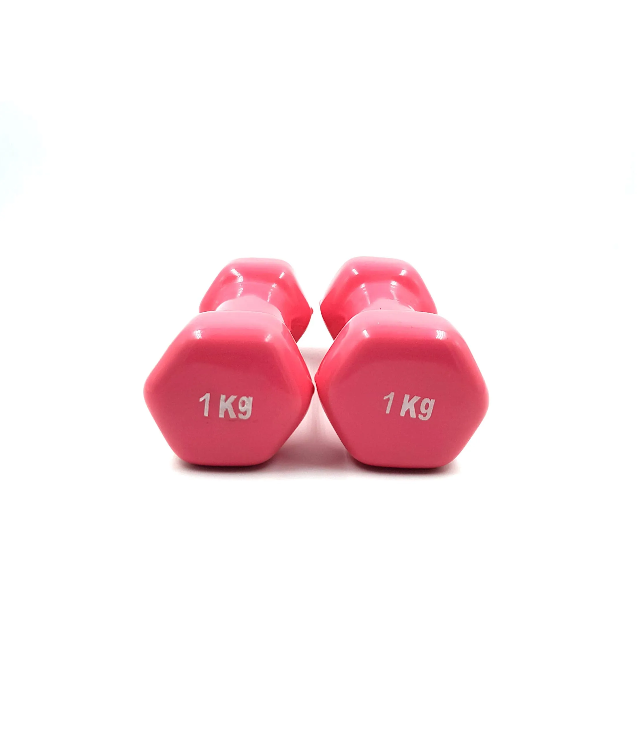 Unisex Hexagon Rubber Vinyl Fixed Dumbbell - Pair Set Hand Weights for Strength Training - Weight Loss, Workout Bench, Gym Dumbbells, and Home Workouts - Set of 2, 1 kg Pink