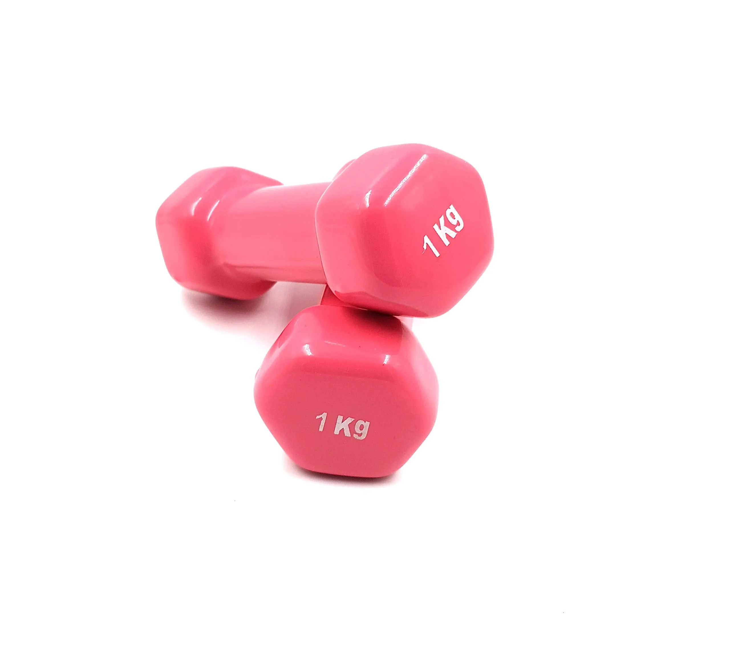 Unisex Hexagon Rubber Vinyl Fixed Dumbbell - Pair Set Hand Weights for Strength Training - Weight Loss, Workout Bench, Gym Dumbbells, and Home Workouts - Set of 2, 1 kg Pink